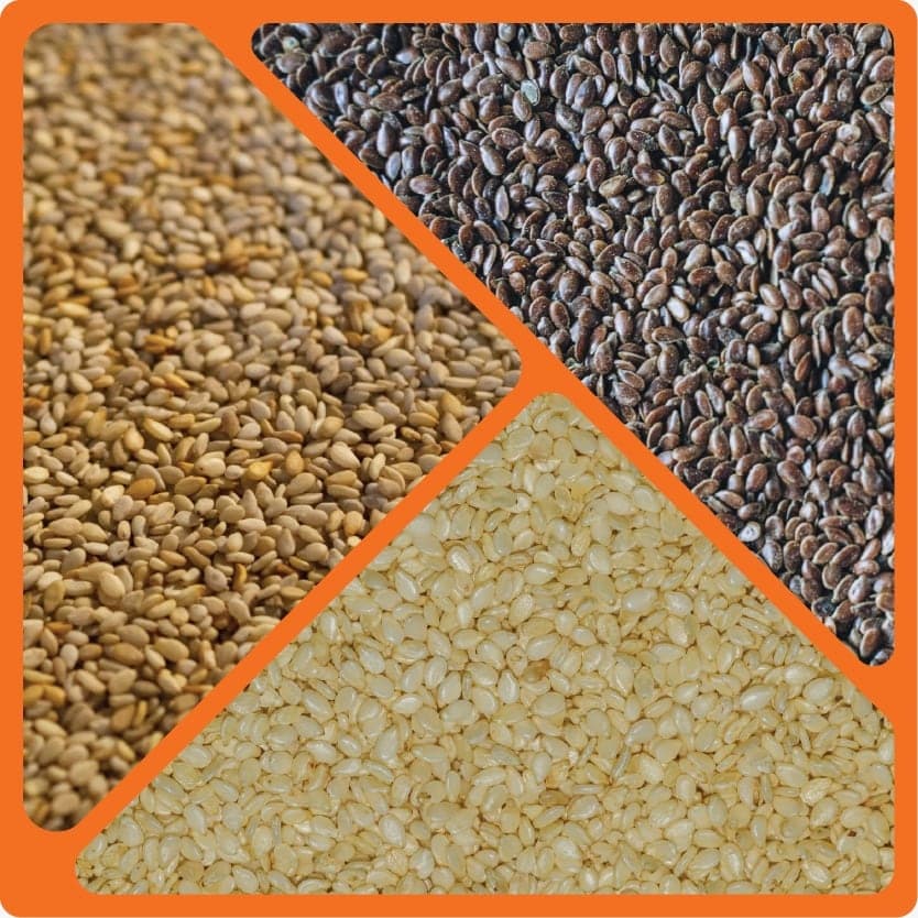 Natural, black and hulled sesame seeds